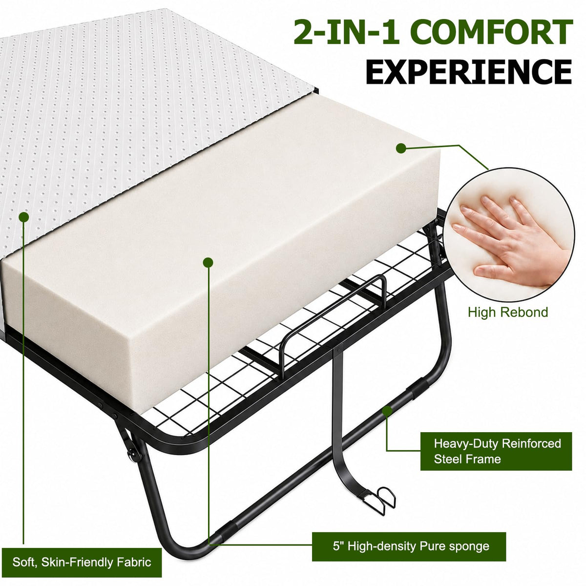 Folding Bed with Mattress Twin 75 x 38 in Z596