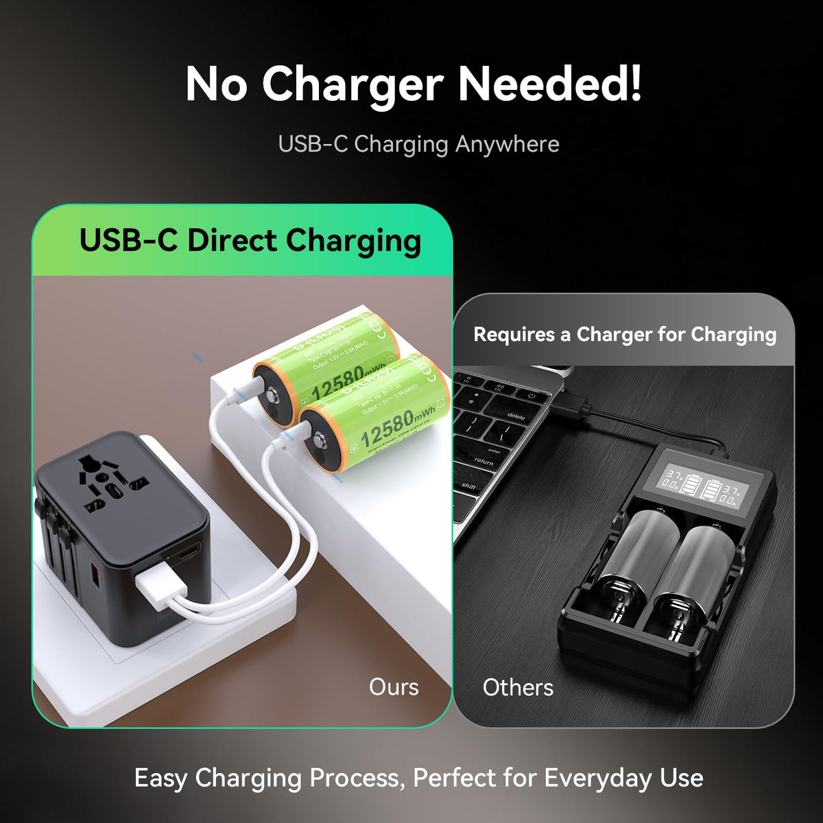 Rechargeable Lithium D Batteries 4 Pack B201