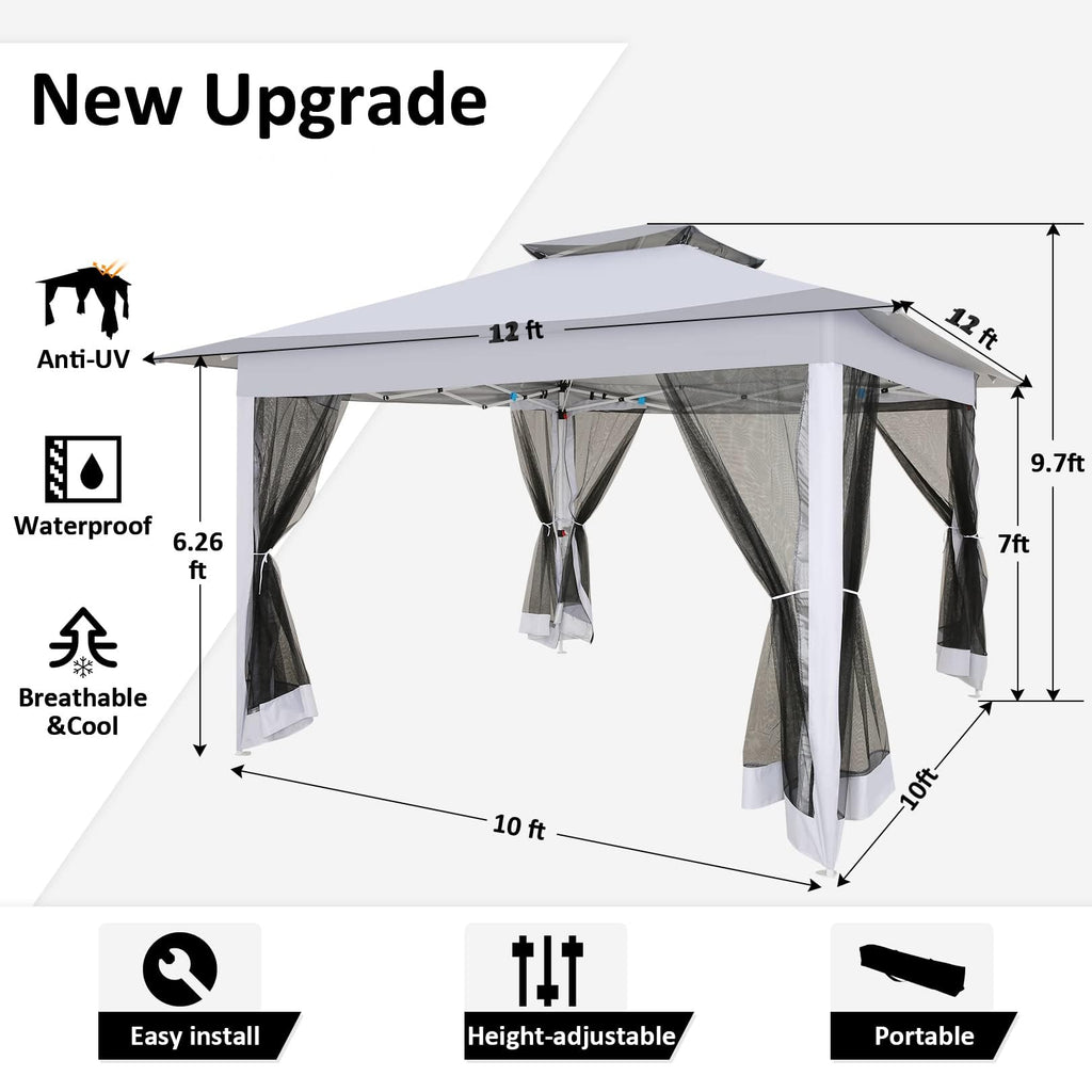 12x12 Pop Up Waterproof Outdoor Canopy with Mosquito Nettings and Carry Bag B821615