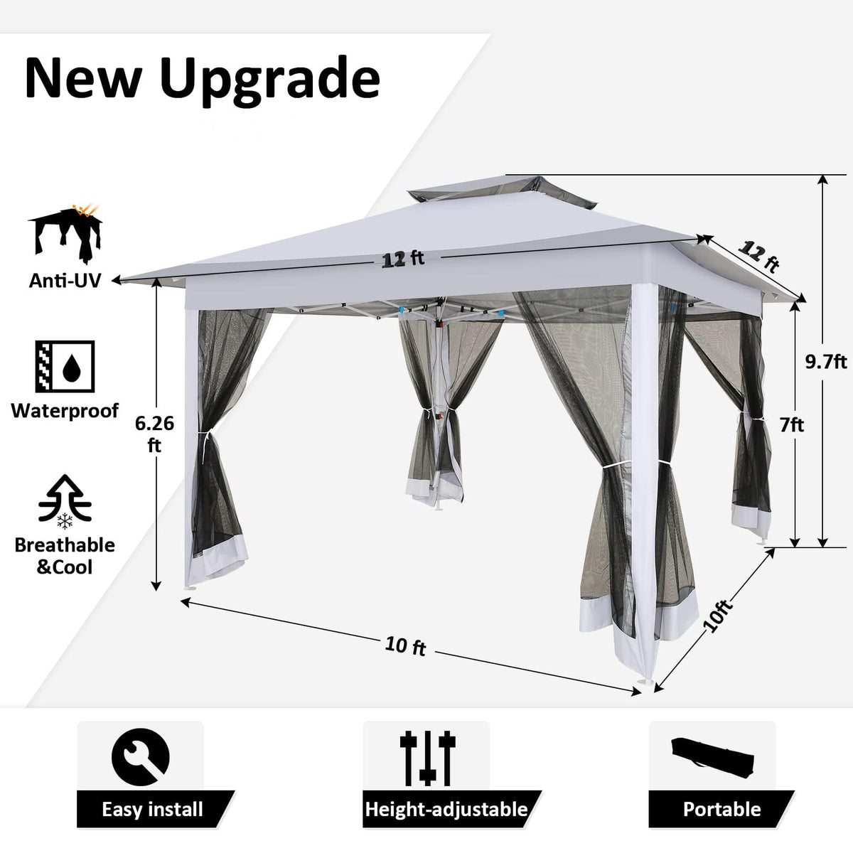 12x12 Pop Up Waterproof Outdoor Canopy with Mosquito Nettings and Carry Bag B821615