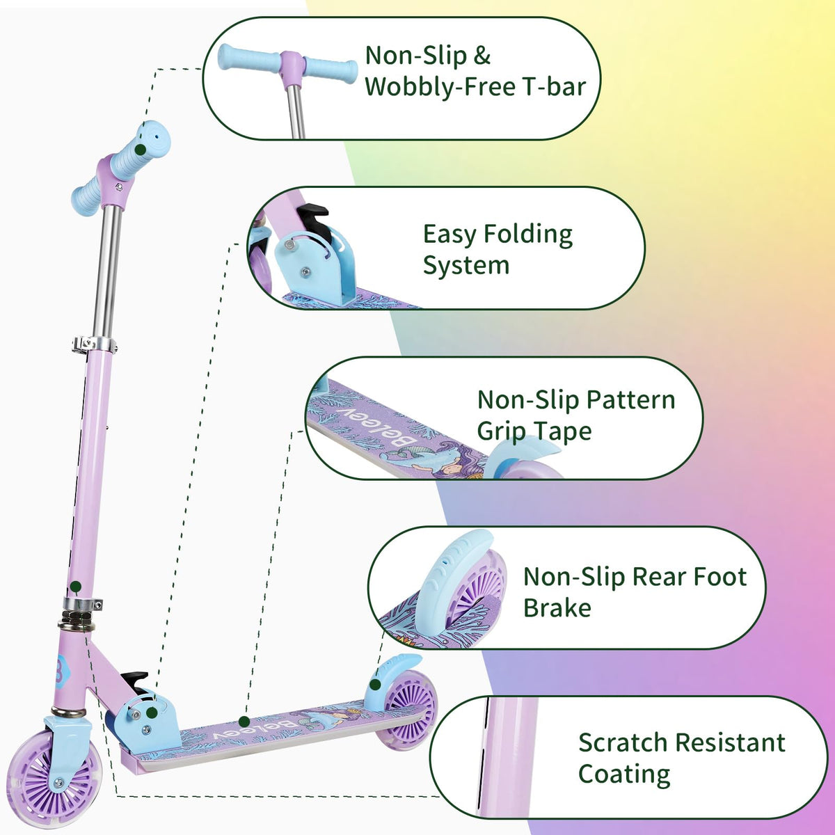 2 Wheel Folding Lightweight Kick Scooter with Light-Up Wheels I820