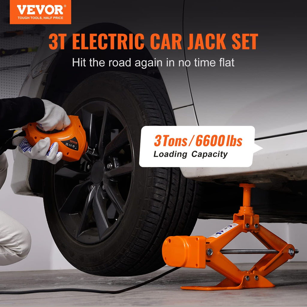 12V Electric Scissor Car Jack 3 Tons with Impact Wrench J858