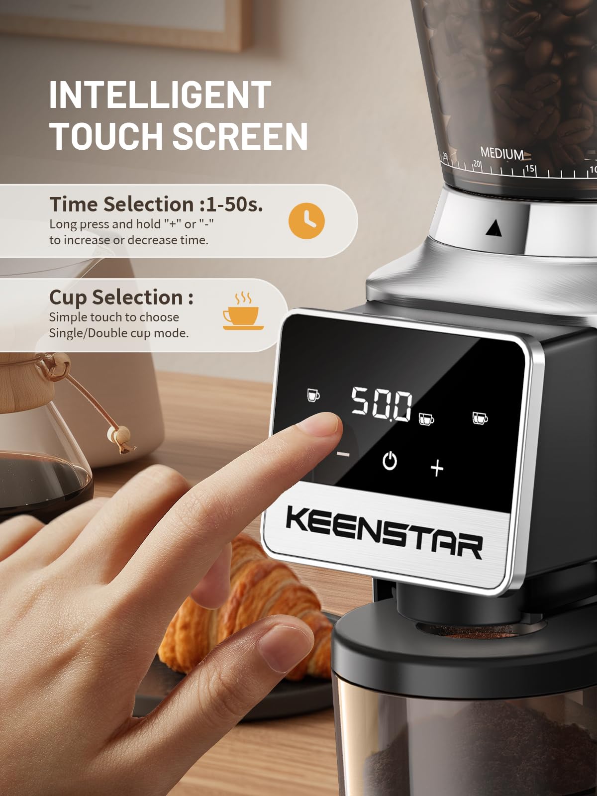 Conical Burr Coffee Grinder with Touch Screen 34 Grind C596052