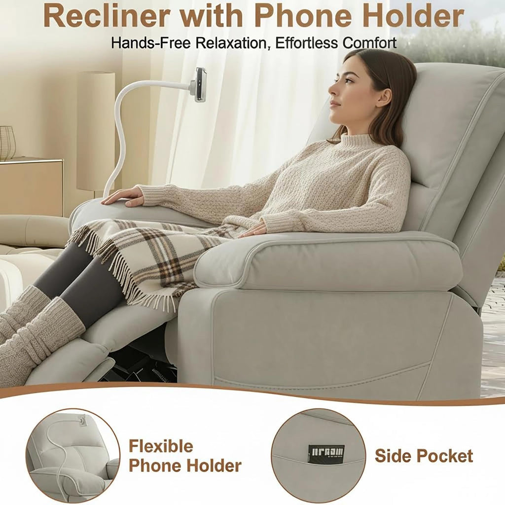 Beige Velvet Swivel Rocker Recliner Chair Y5850