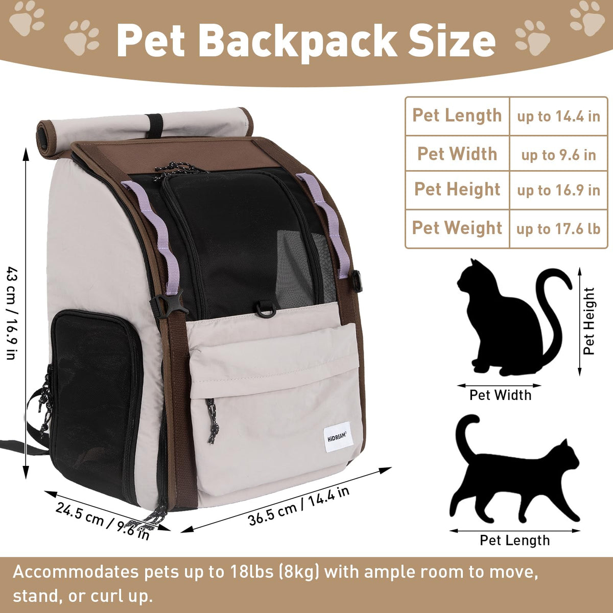 Light Grey Pet Carrier Backpack C443