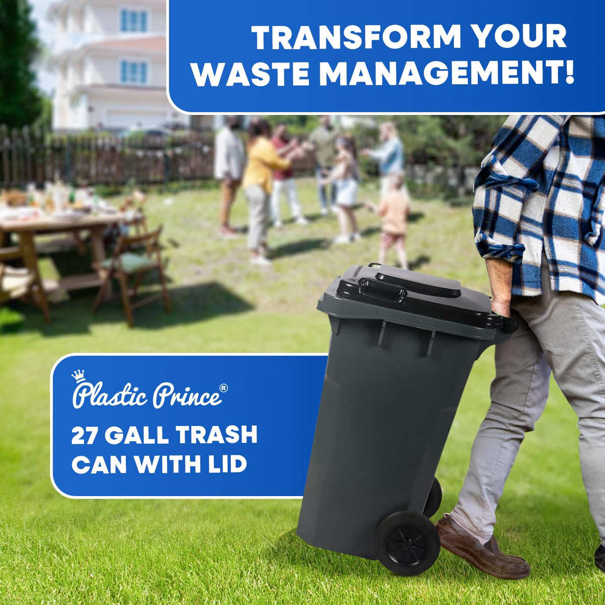 27 Gallon Wheeled Plastic Trash Can with Lid J113