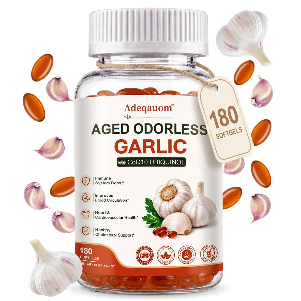 Aged Garlic Extract 1200 mg Softgels with CoQ10 Ubiquinol & Vitamin K2 180 Counts D739