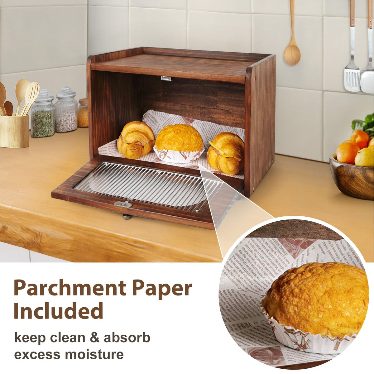 Wooden Bread Box with Acrylic Window Q569