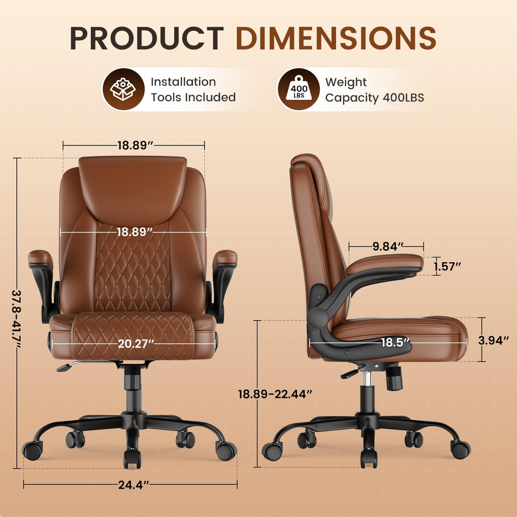 Brown PU Leather Office Chair with Flip-up Arms U262