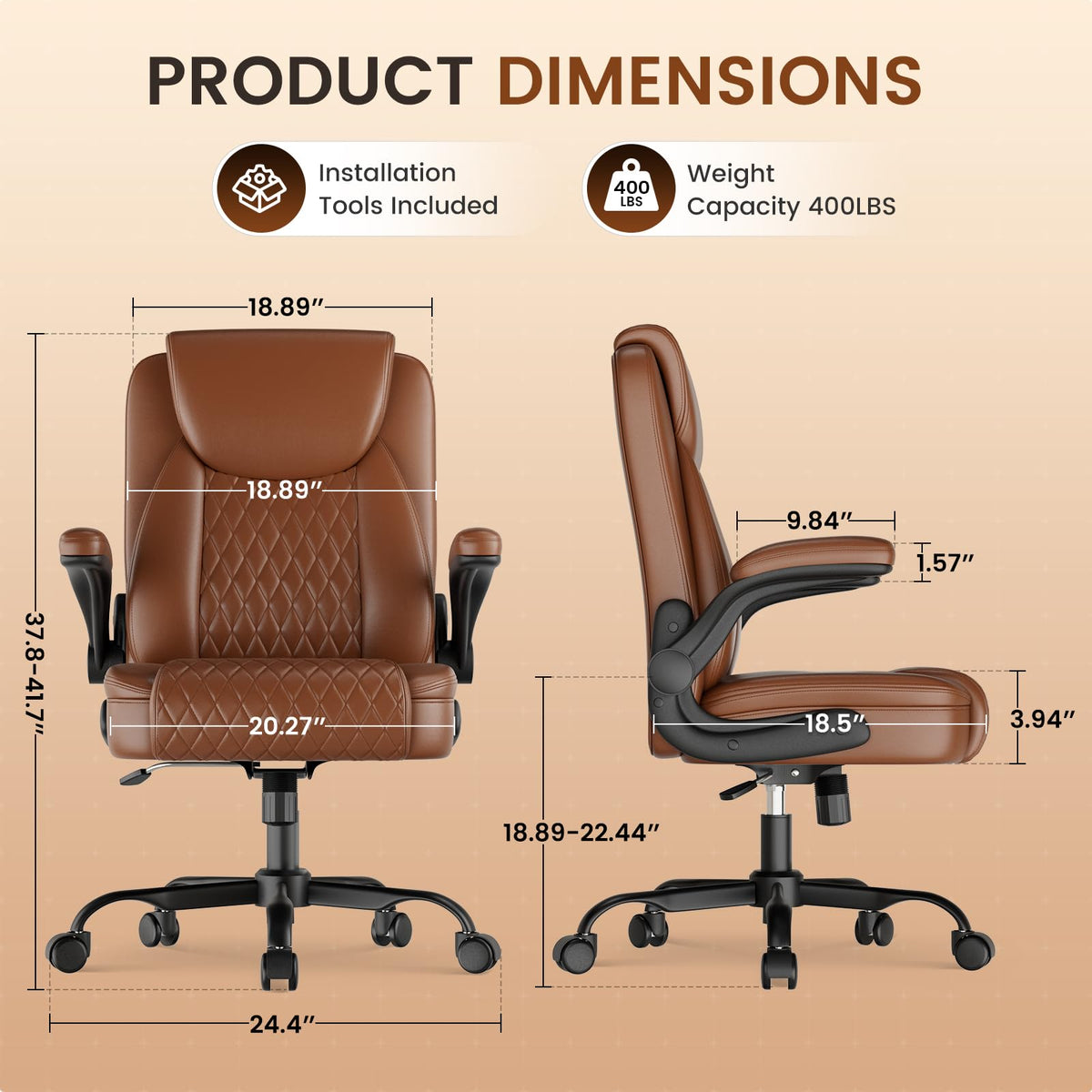 Brown PU Leather Office Chair with Flip-up Arms U262