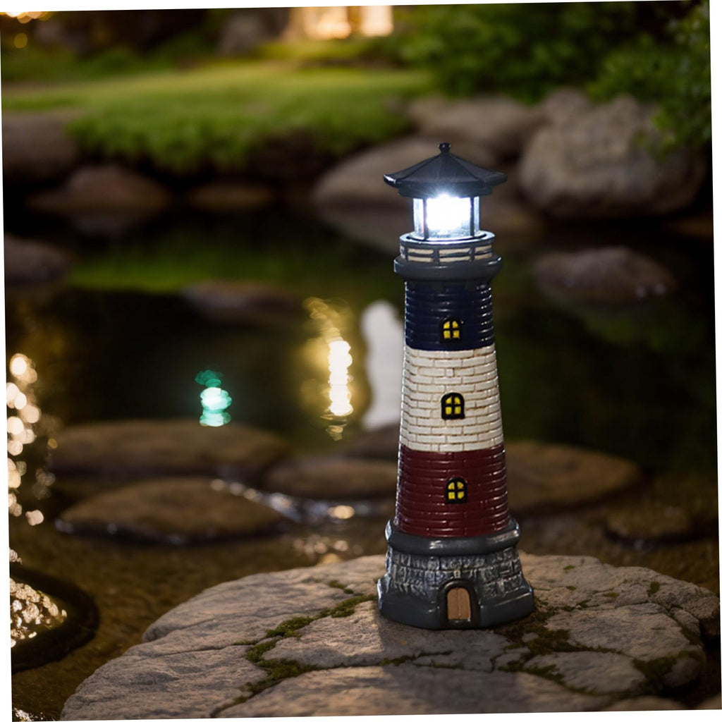 15" Tall Waterproof Resin Lighthouse Lamp with 360° Rotating LED J42651