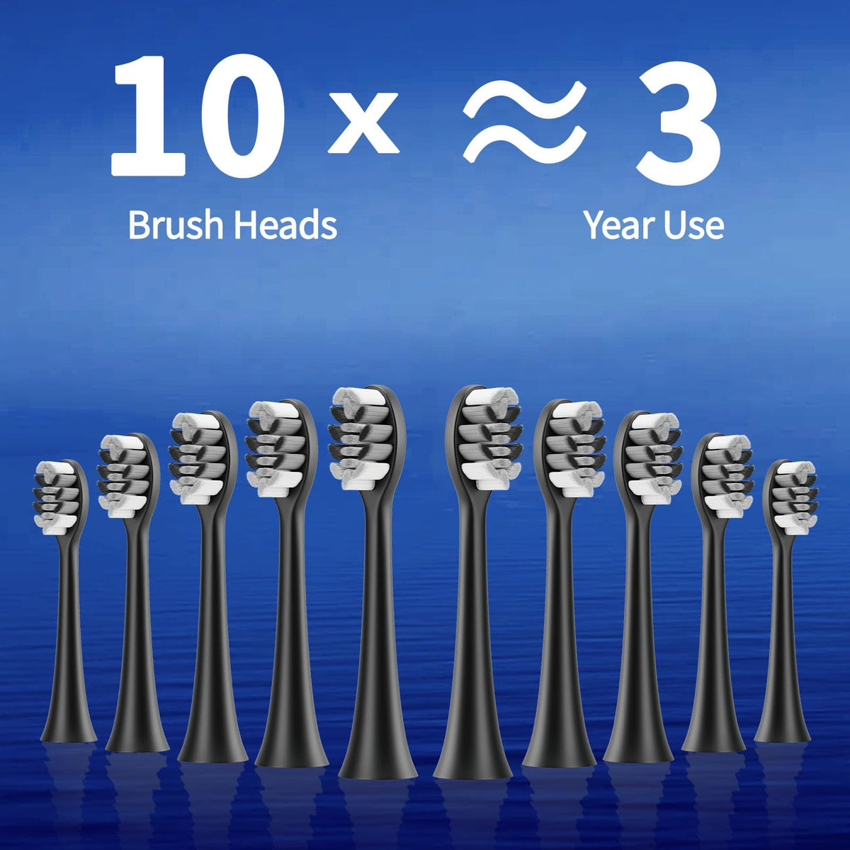 Black White Electric Toothbrush with 10 Brush Heads D78664