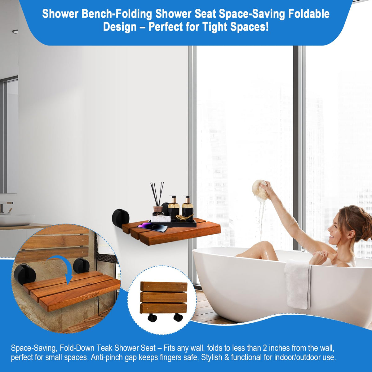 20" Teak Wall Mounted Fold Down Shower Seat 400 lbs Capacity N7018