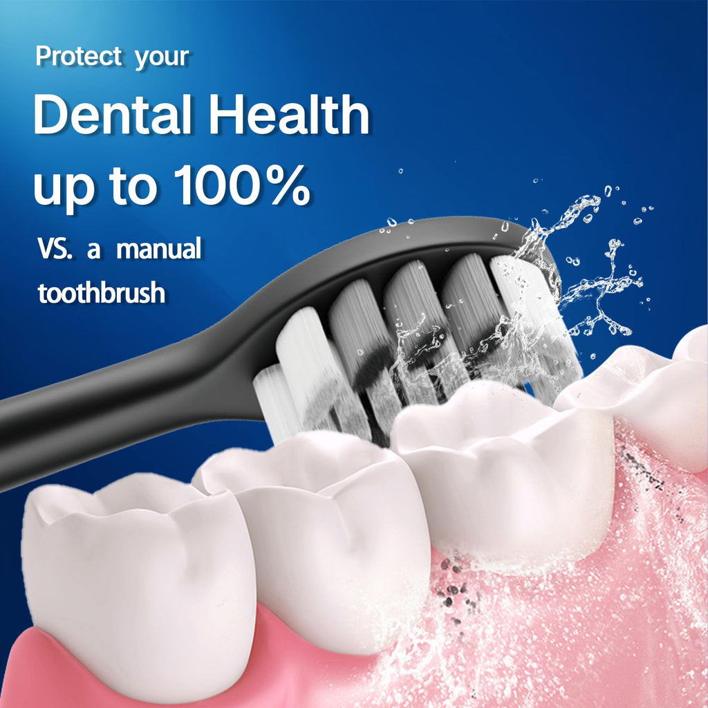 Black White Electric Toothbrush with 10 Brush Heads D78664