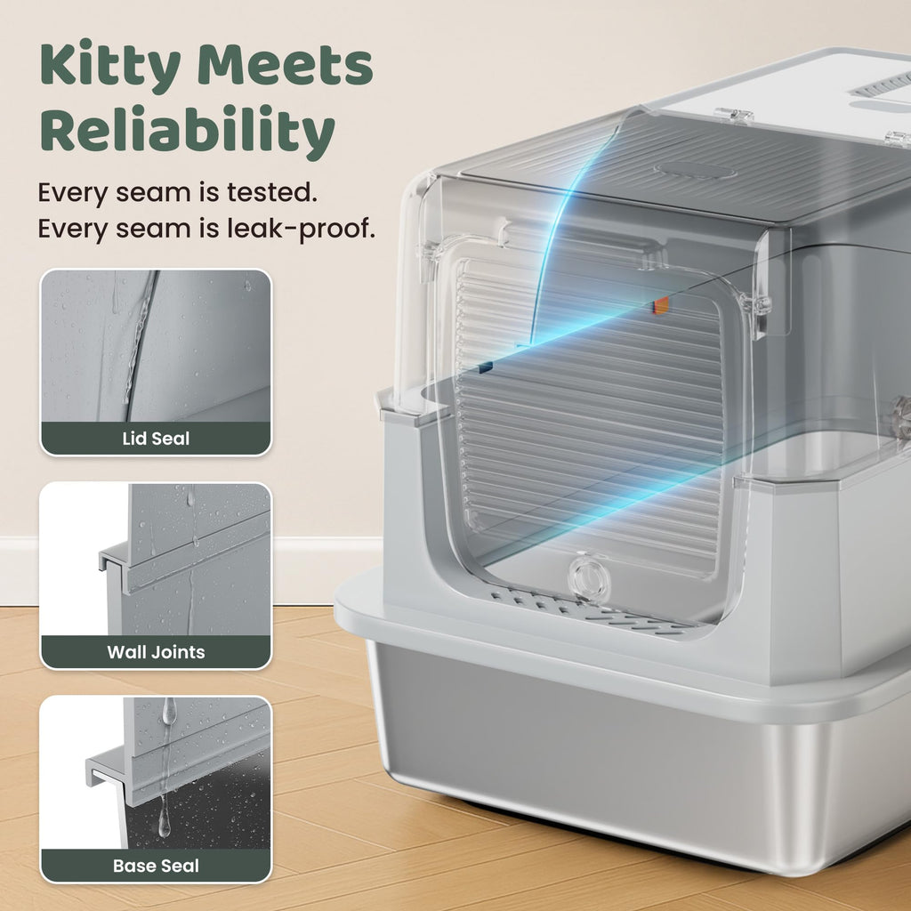 XL Stainless Steel Enclosed Litter Box with Lid H45476
