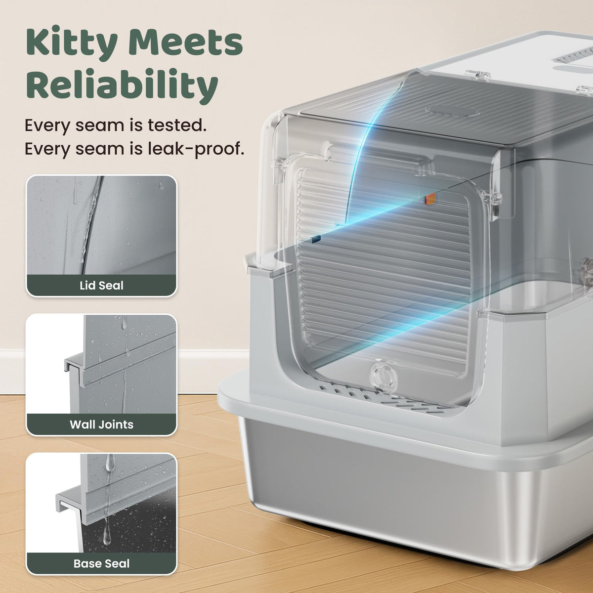 XL Stainless Steel Enclosed Litter Box with Lid H45476