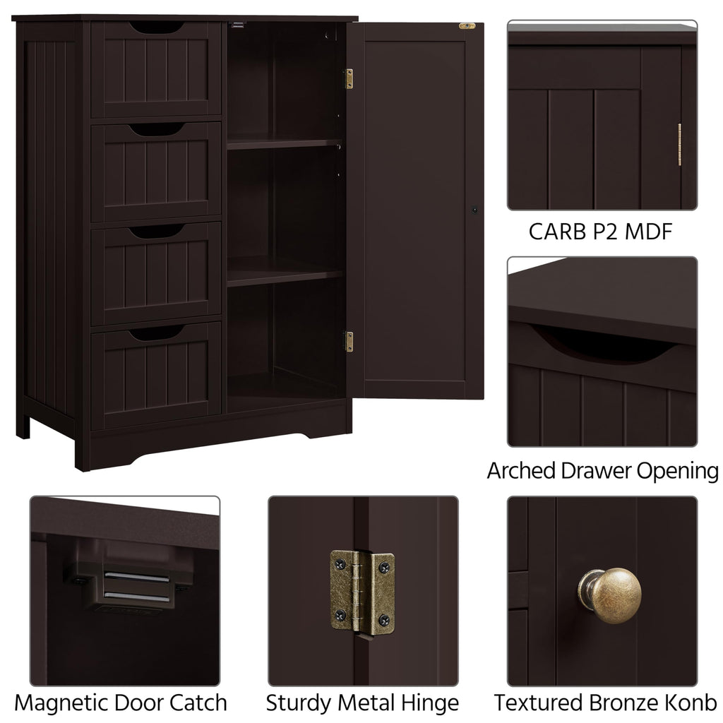Espresso 4 Drawer Bathroom Storage Cabinet O8344
