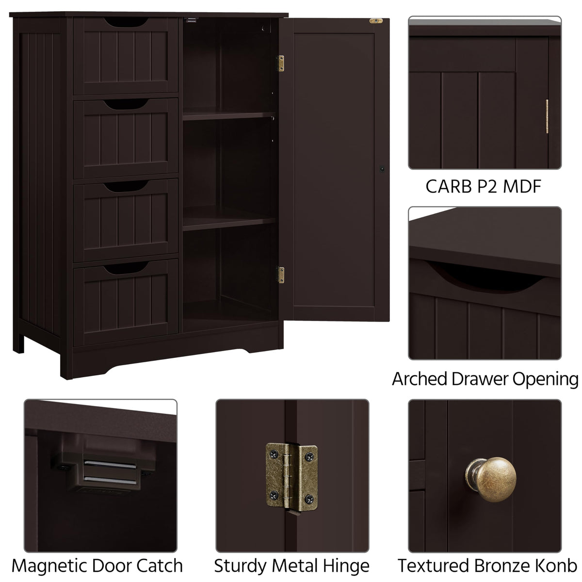 Espresso 4 Drawer Bathroom Storage Cabinet O8344