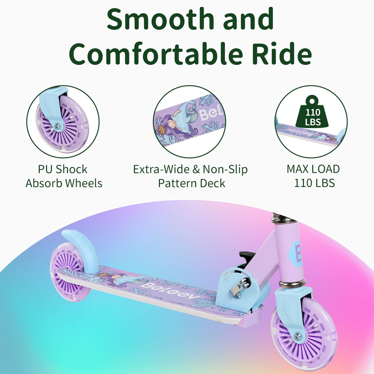 2 Wheel Folding Lightweight Kick Scooter with Light-Up Wheels I820