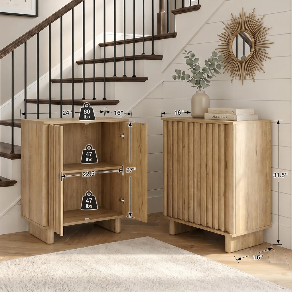 Brown Oak Fluted Sideboard Buffet Cabinet X4304