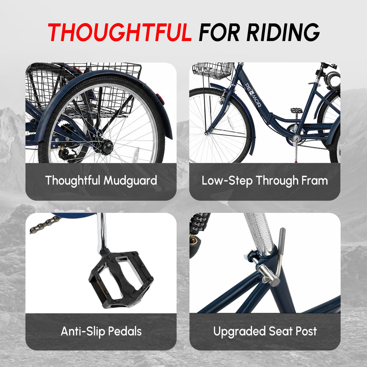 24/26 Inch 7 Speed Adult Tricycle with Folding Basket E6622
