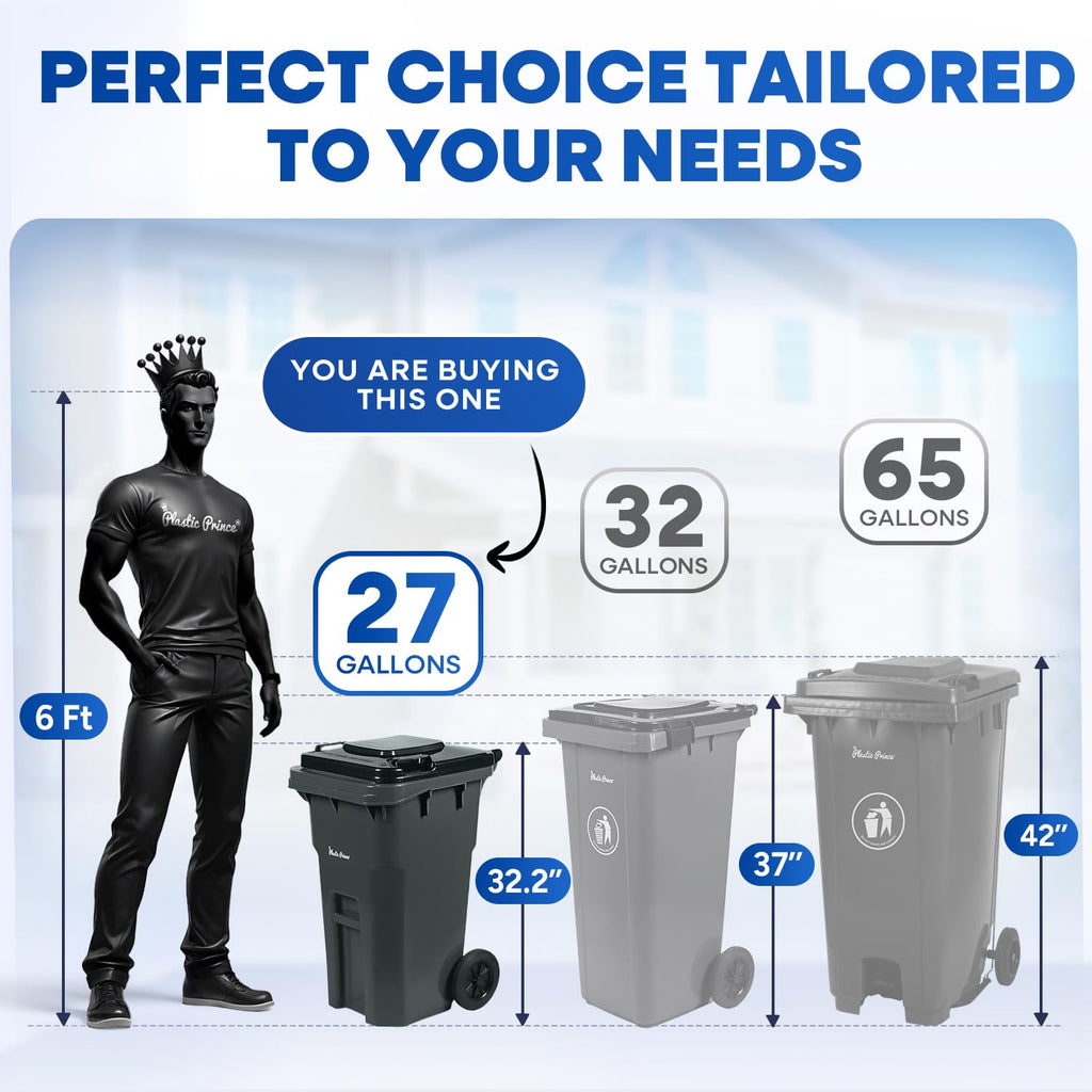 27 Gallon Wheeled Plastic Trash Can with Lid J113