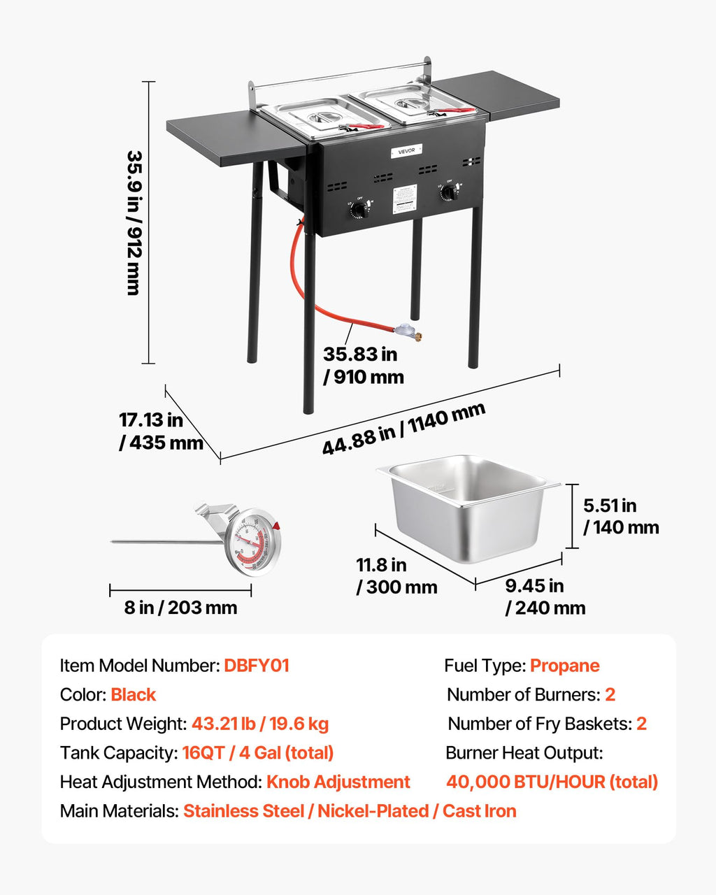 16 Qt Stainless Steel Double Burner Propane Fryer L566394
