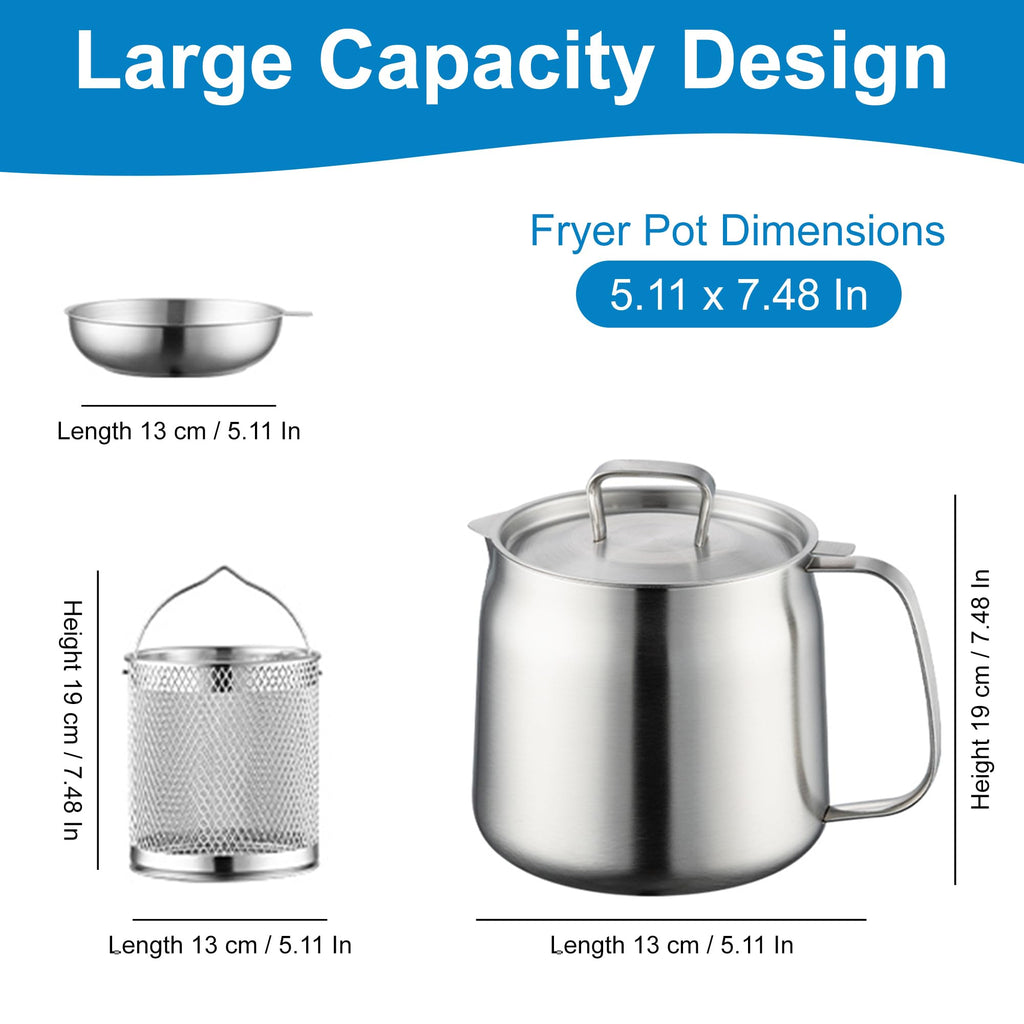 68oz Stainless Steel Oil Filter Pot with Fryer Basket E966