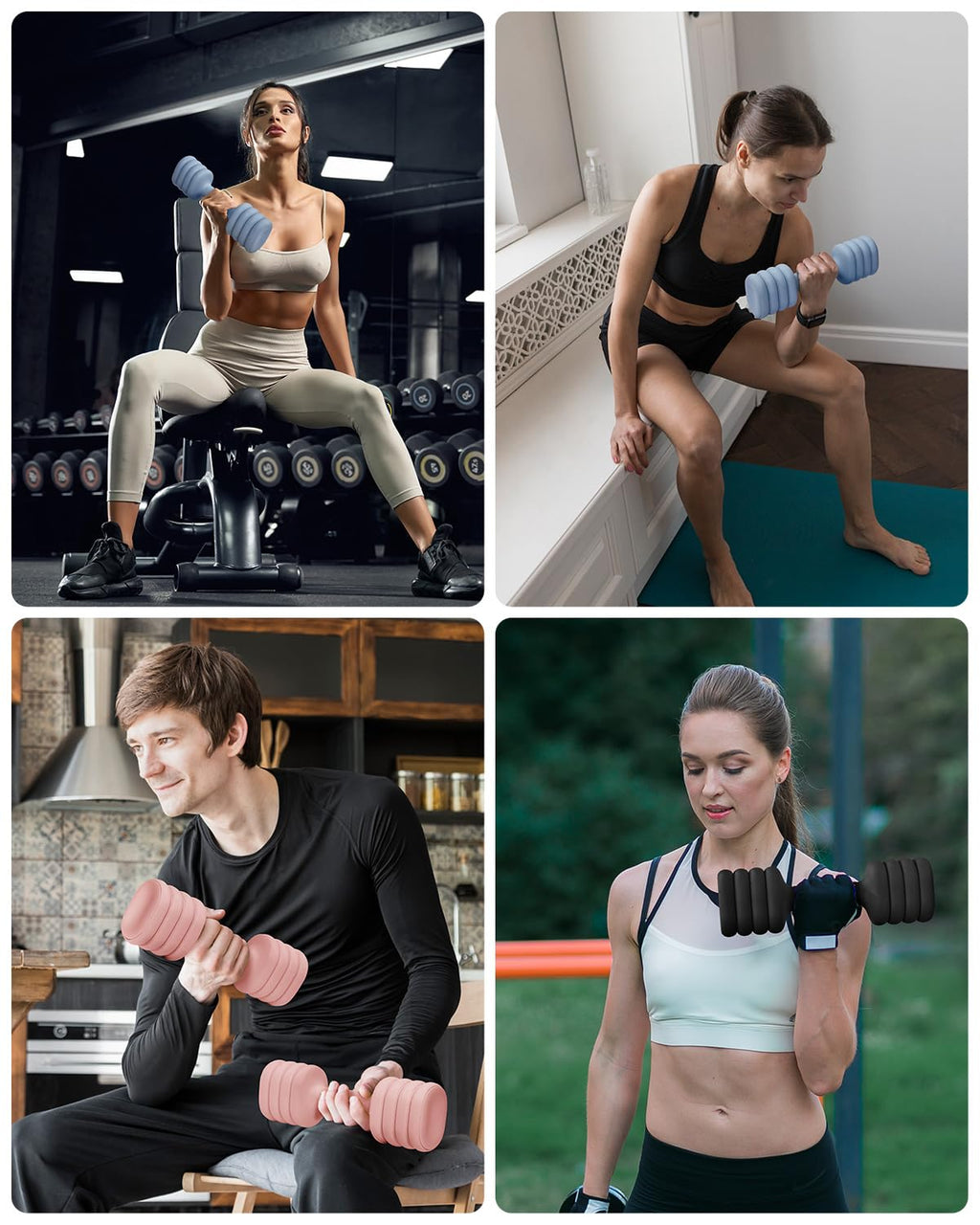 Adjustable Dumbbell Set of 2, 4-in-1 Free Weights with Soft Grip and Base S206