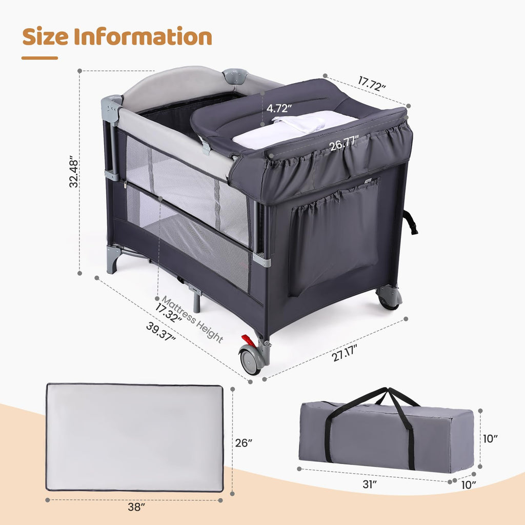 5-in-1 Portable Baby Bassinet with Changing Table and Carry Bag Z23171