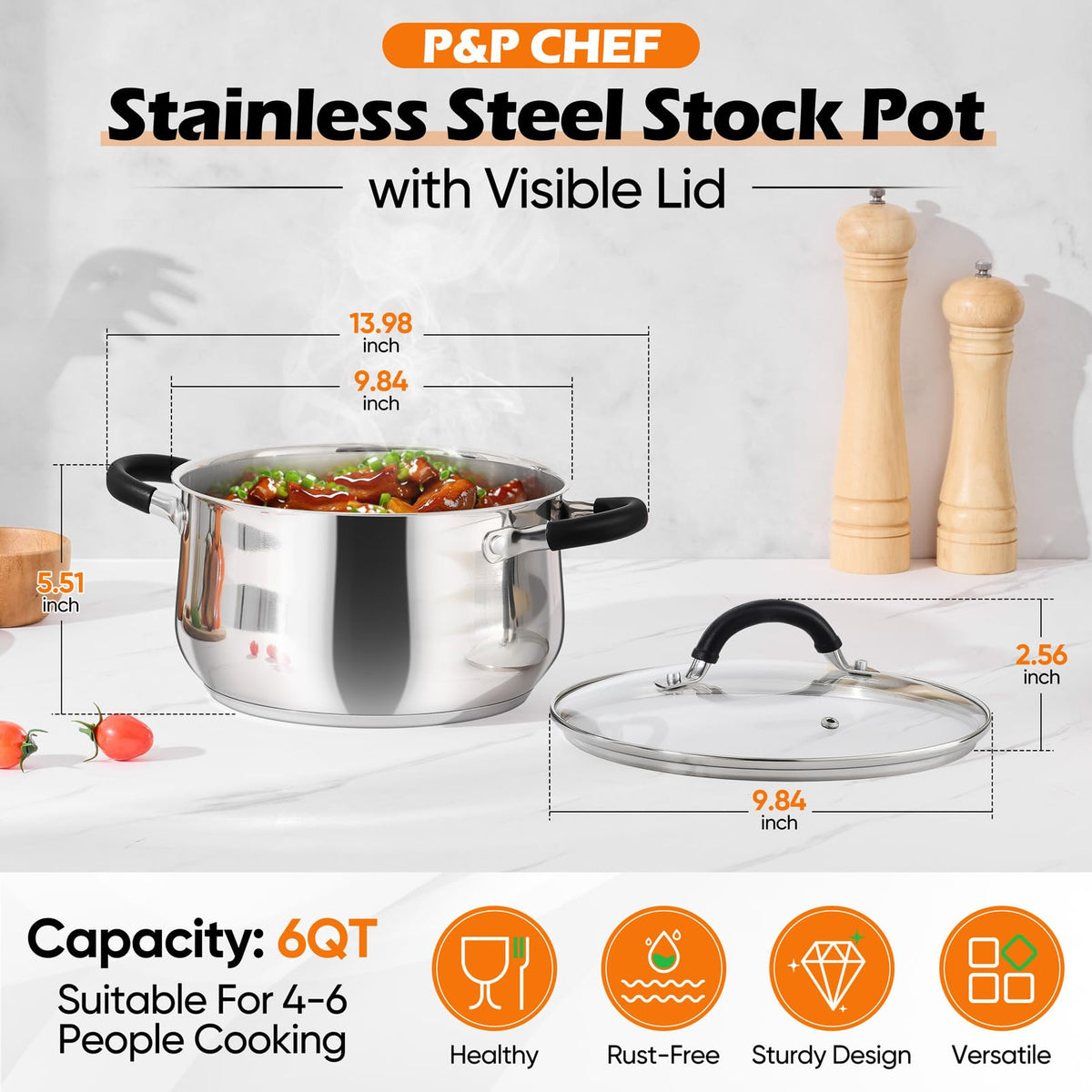 6 Quart Stainless Steel Stock Pot G2582
