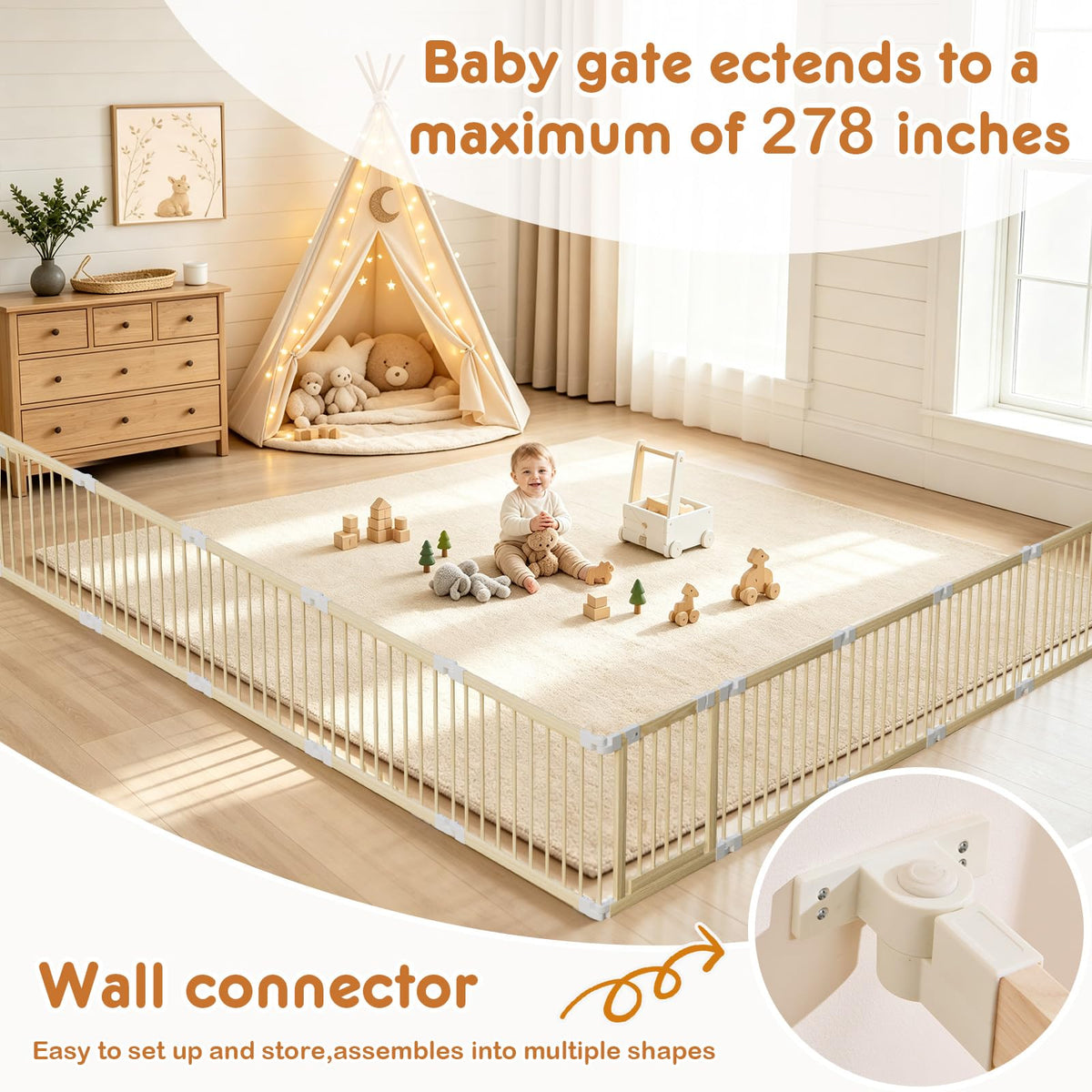 Foldable Wooden Playpen with Gate M8405