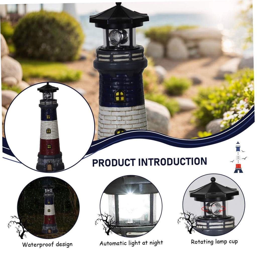 15" Tall Waterproof Resin Lighthouse Lamp with 360° Rotating LED J42651