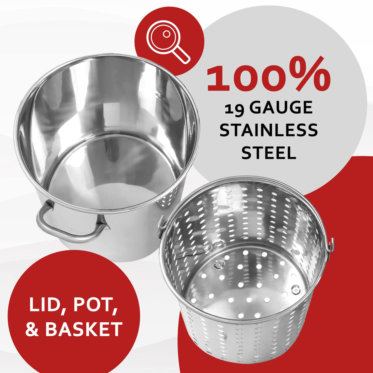 42 QT Stainless Steel Stock Pot with Basket D819