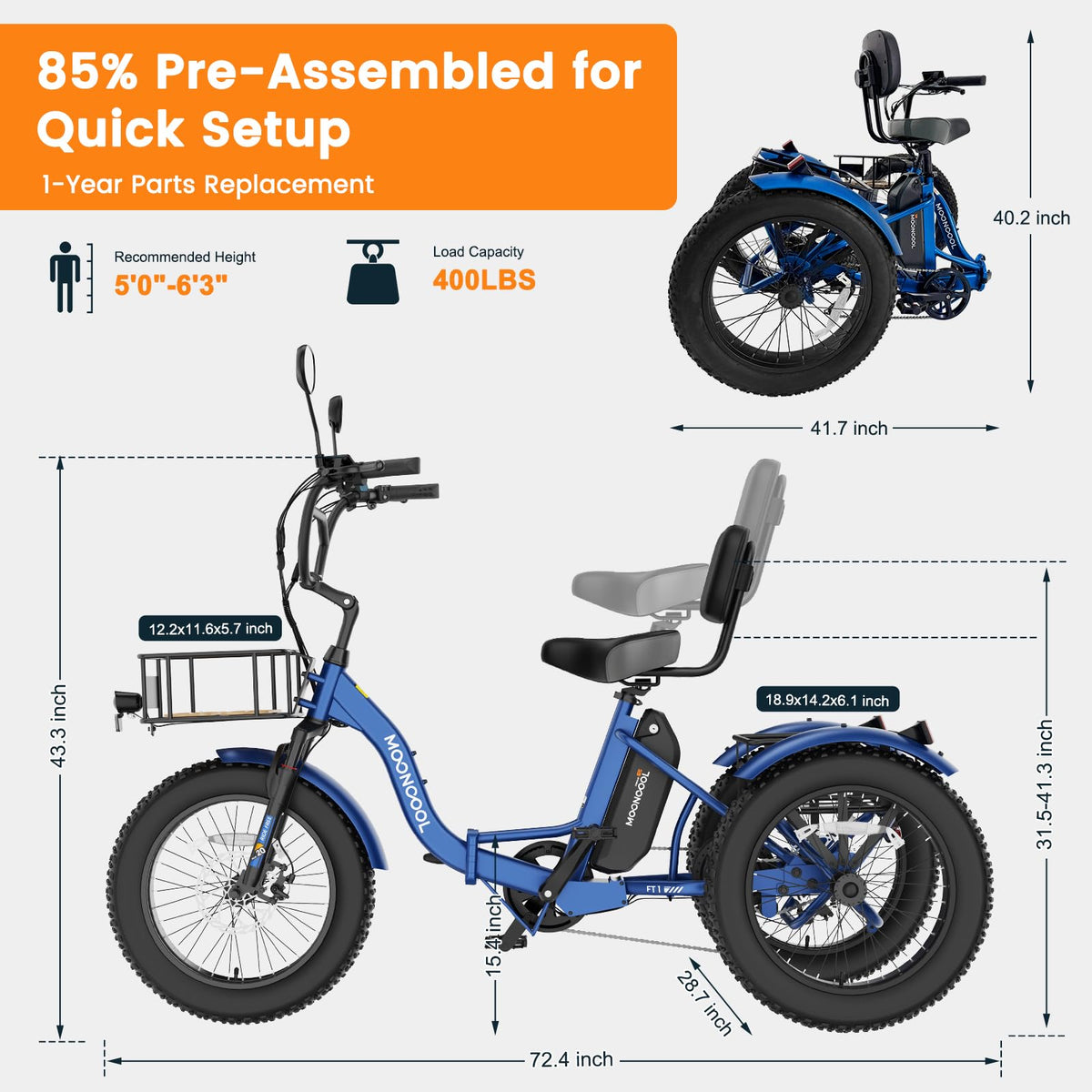 Electric Tricycle for Adults 500W 20" Fat Tire X7226