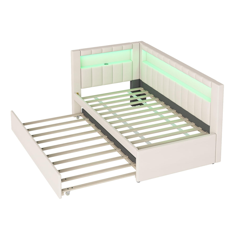 White Twin Size Upholstered Daybed with Trundle H345542