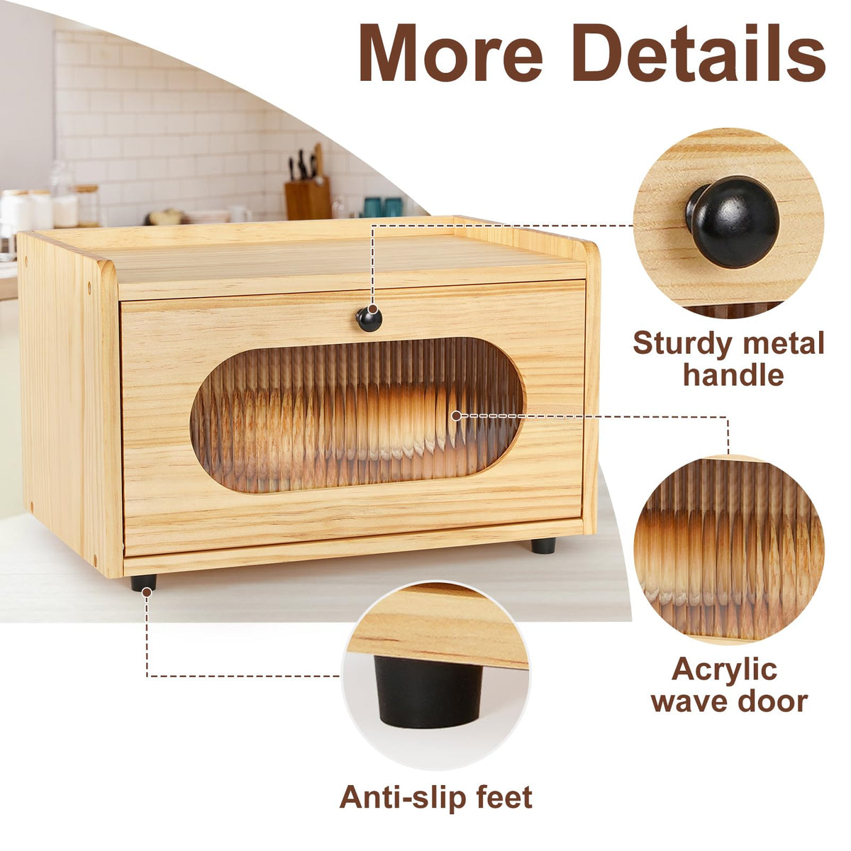 Wooden Bread Box with Acrylic Window Q569