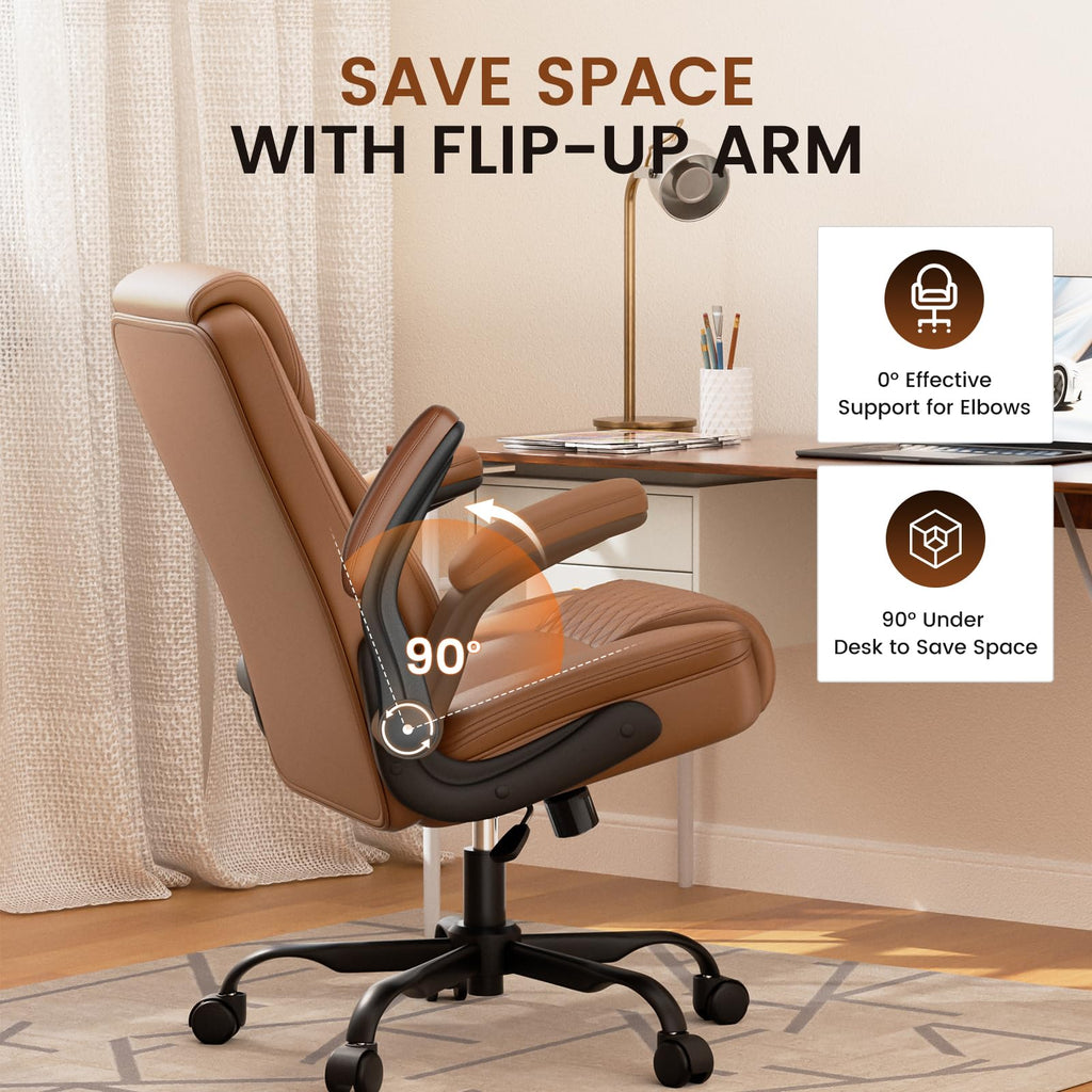 Brown PU Leather Office Chair with Flip-up Arms U262