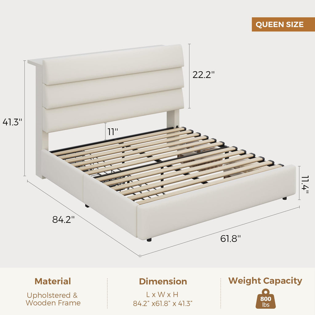 Beige Queen Size Bed Frame with 2 Storage Drawers Q6148
