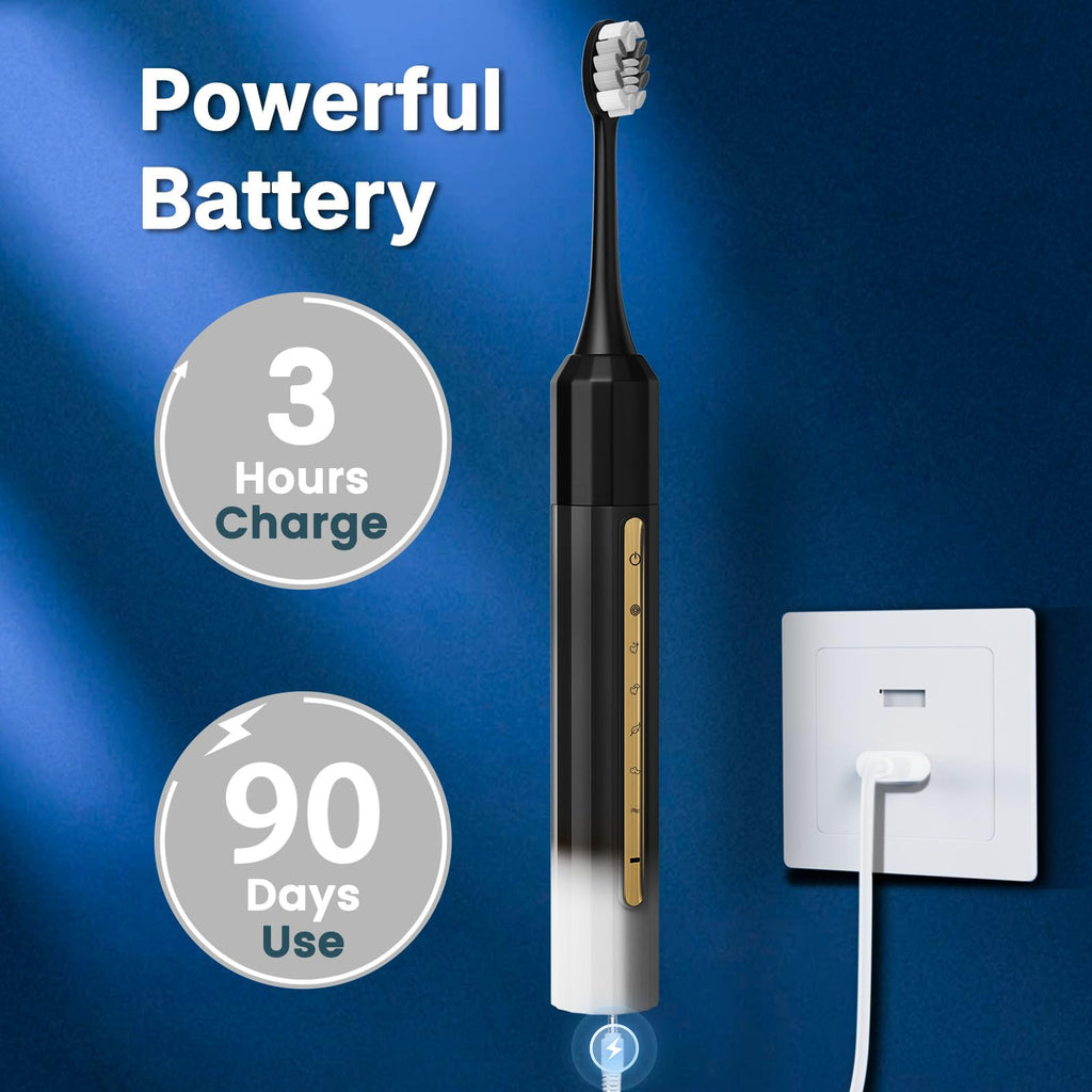 Black White Electric Toothbrush with 10 Brush Heads D78664