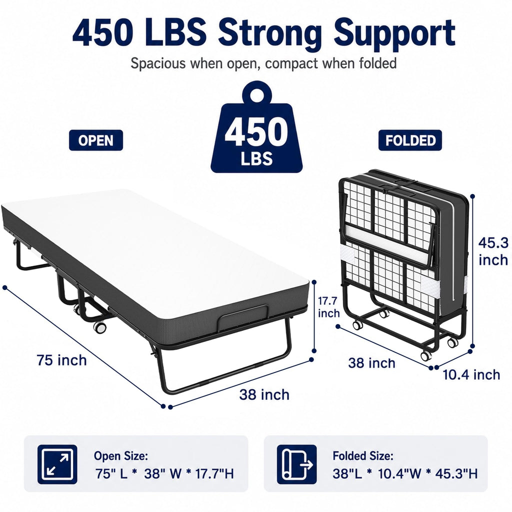 Folding Bed with Mattress Twin 75 x 38 in Z596