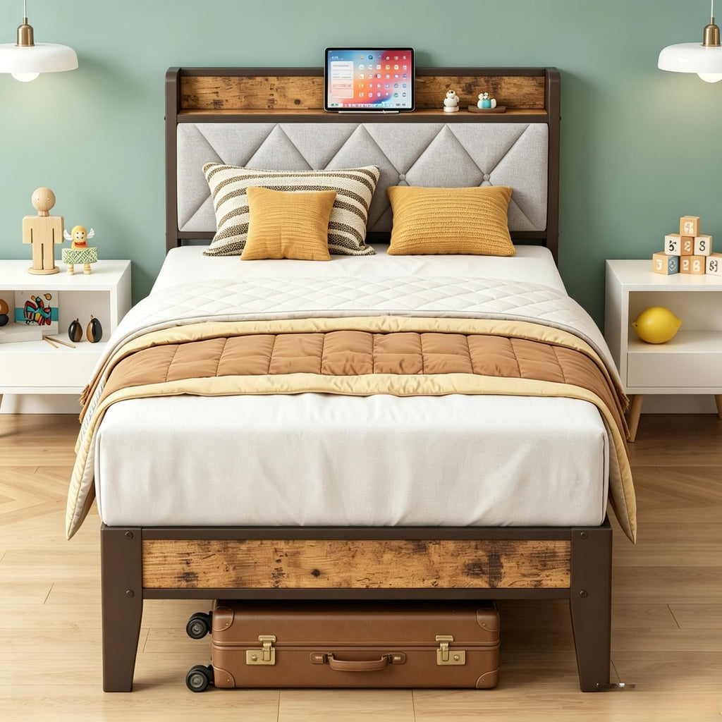 Twin Platform Bed Frame with USB Charging Ports L5688