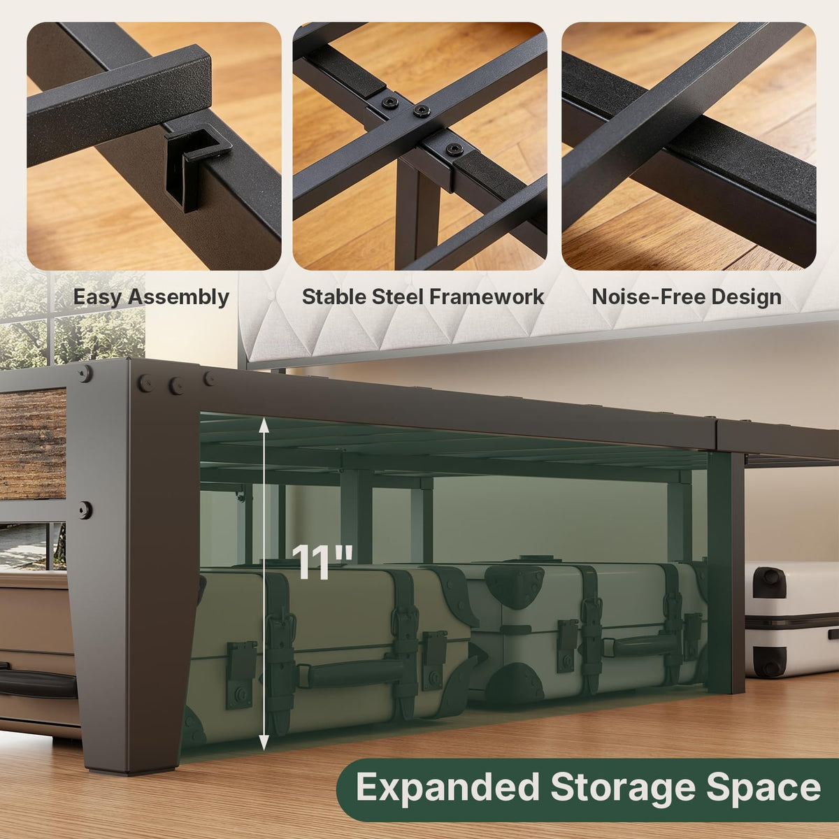 Twin Platform Bed Frame with USB Charging Ports L5688