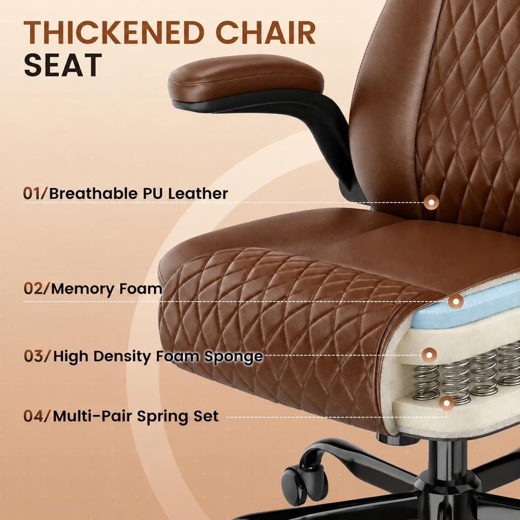 Brown PU Leather Office Chair with Flip-up Arms U262