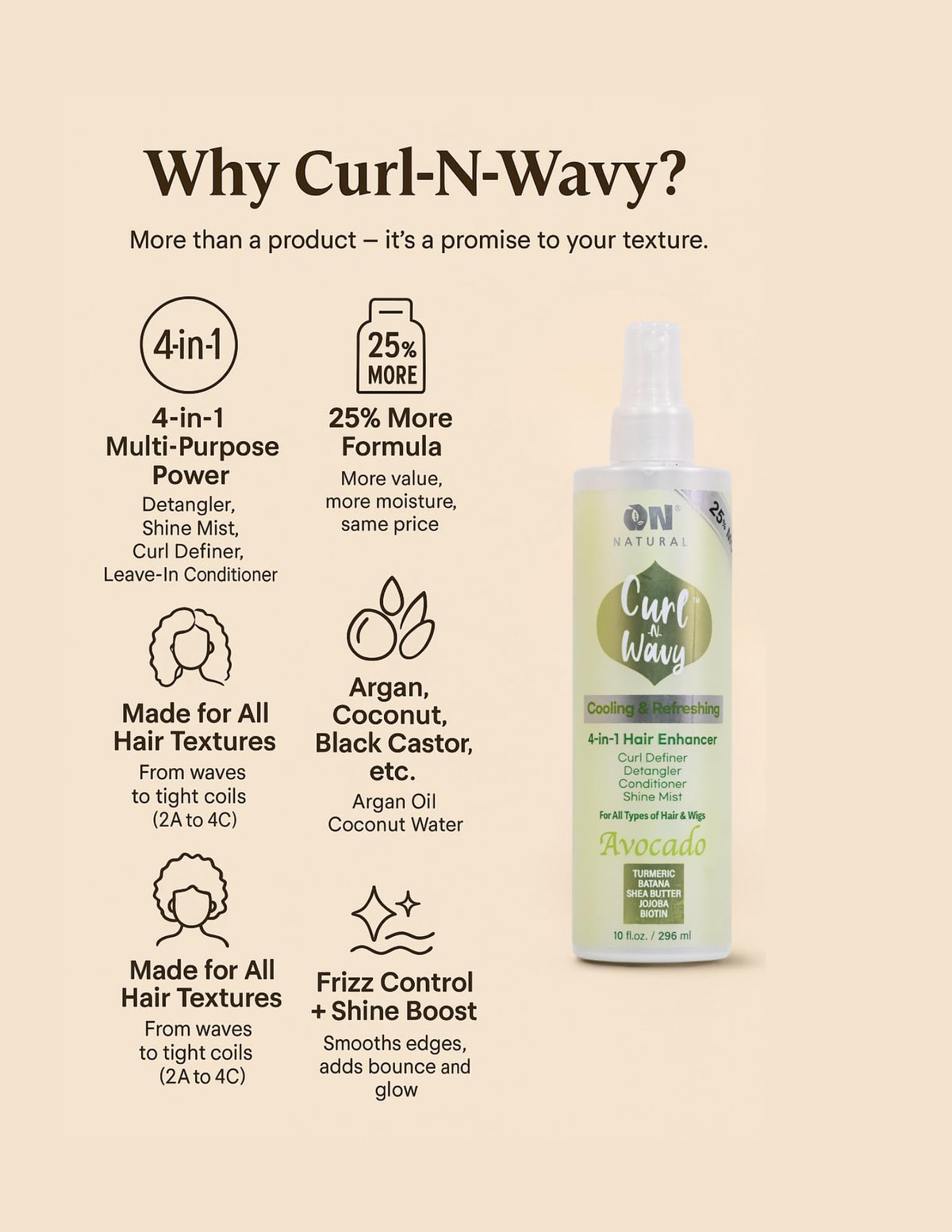 Natural Curl-N-Wavy 4-in-1 Hair Enhancer 10 OZ G880