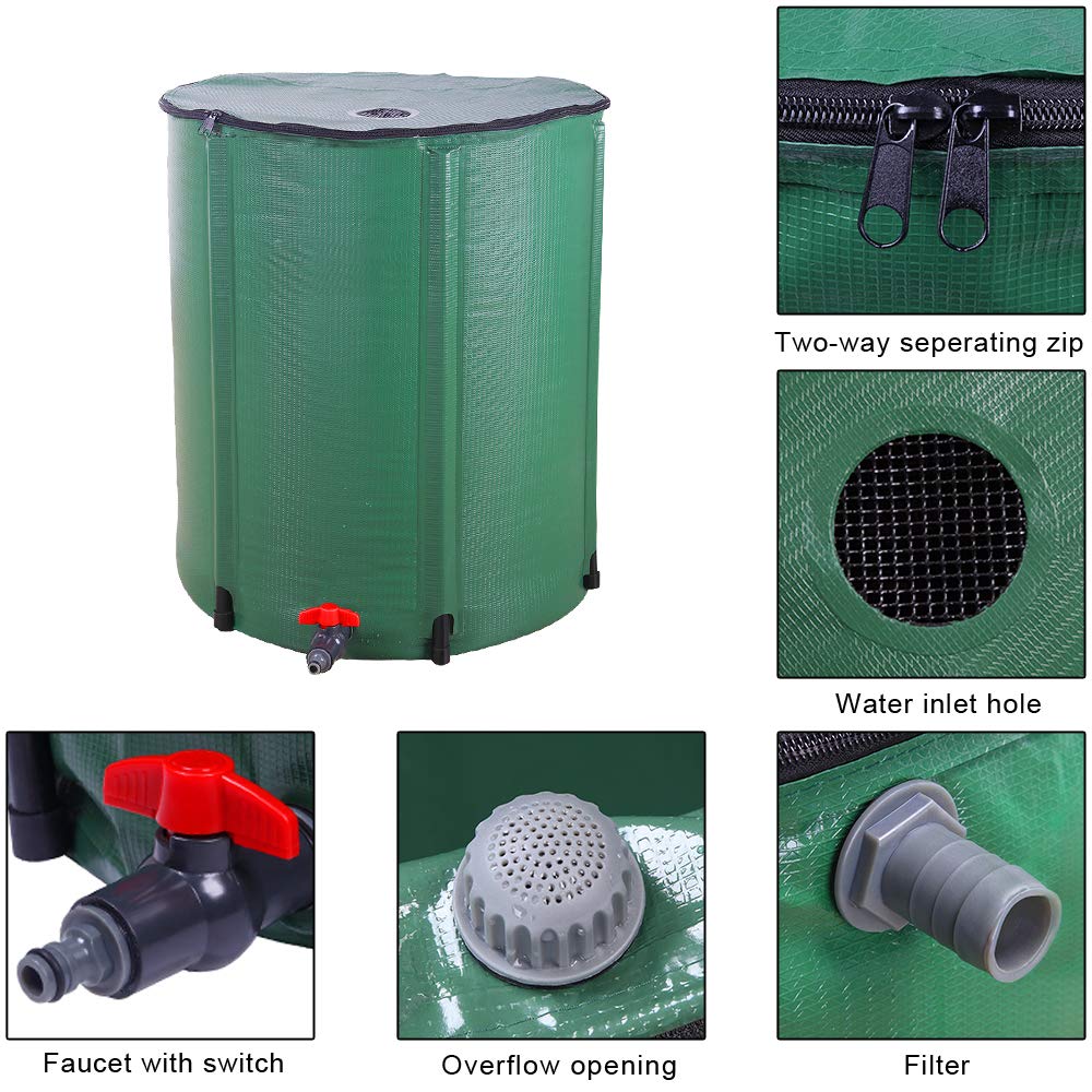 Collapsible 50 Gallon Green Rain Barrel S8836