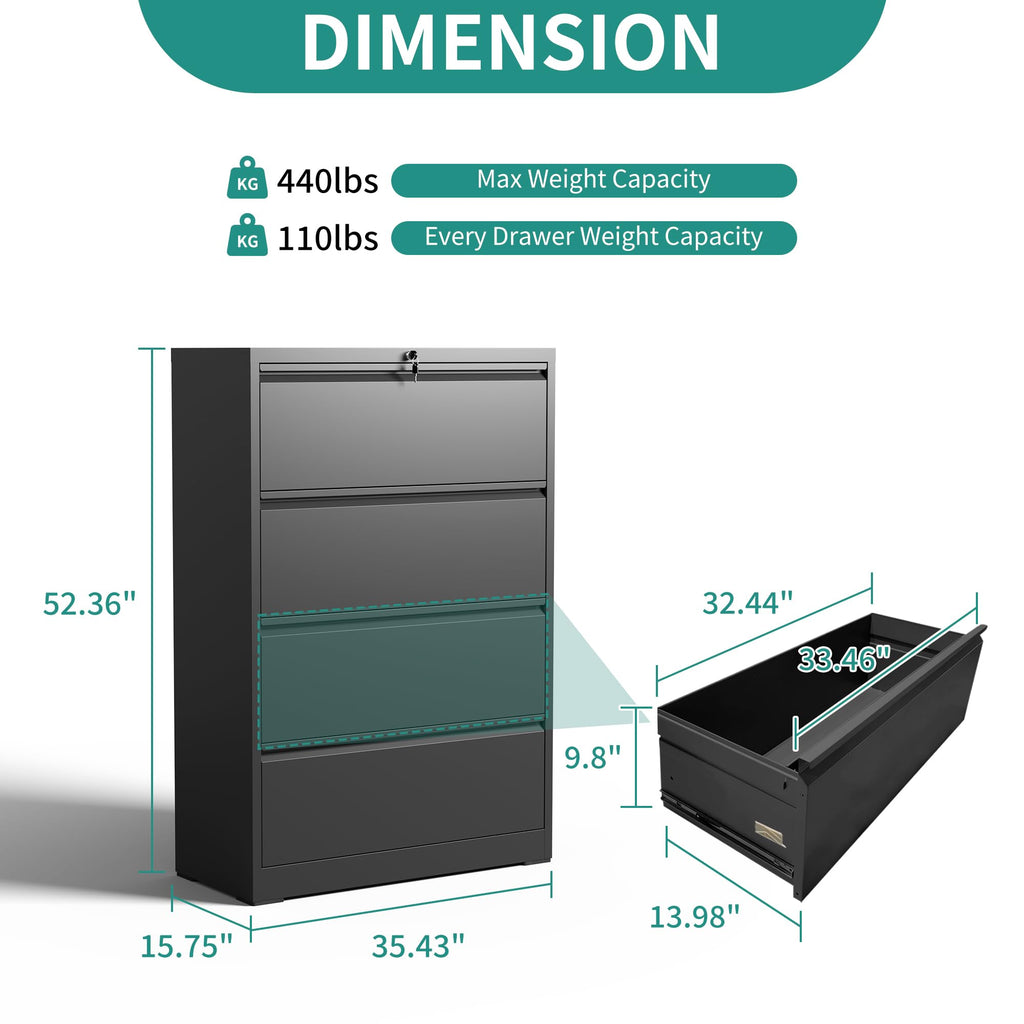 4 Drawer Black Metal File Cabinet with Lock Y665794