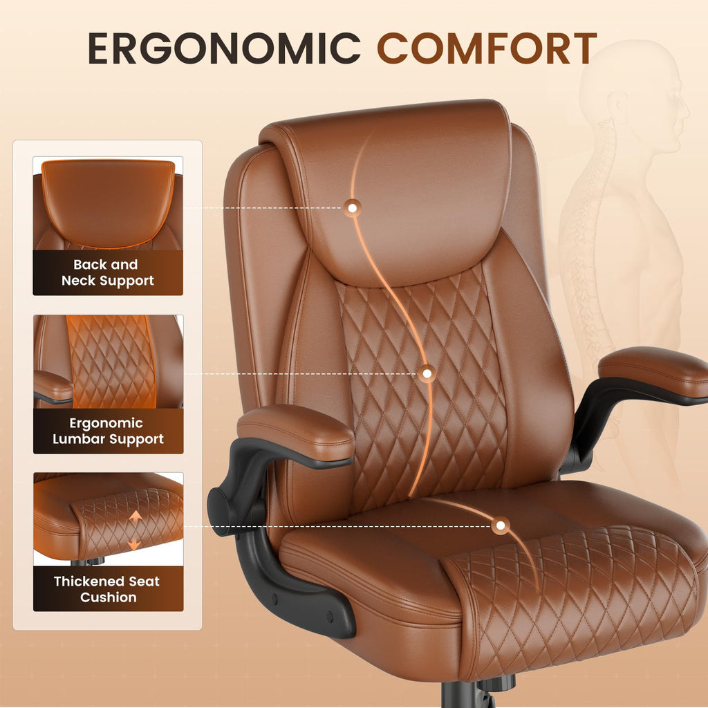 Brown PU Leather Office Chair with Flip-up Arms U262