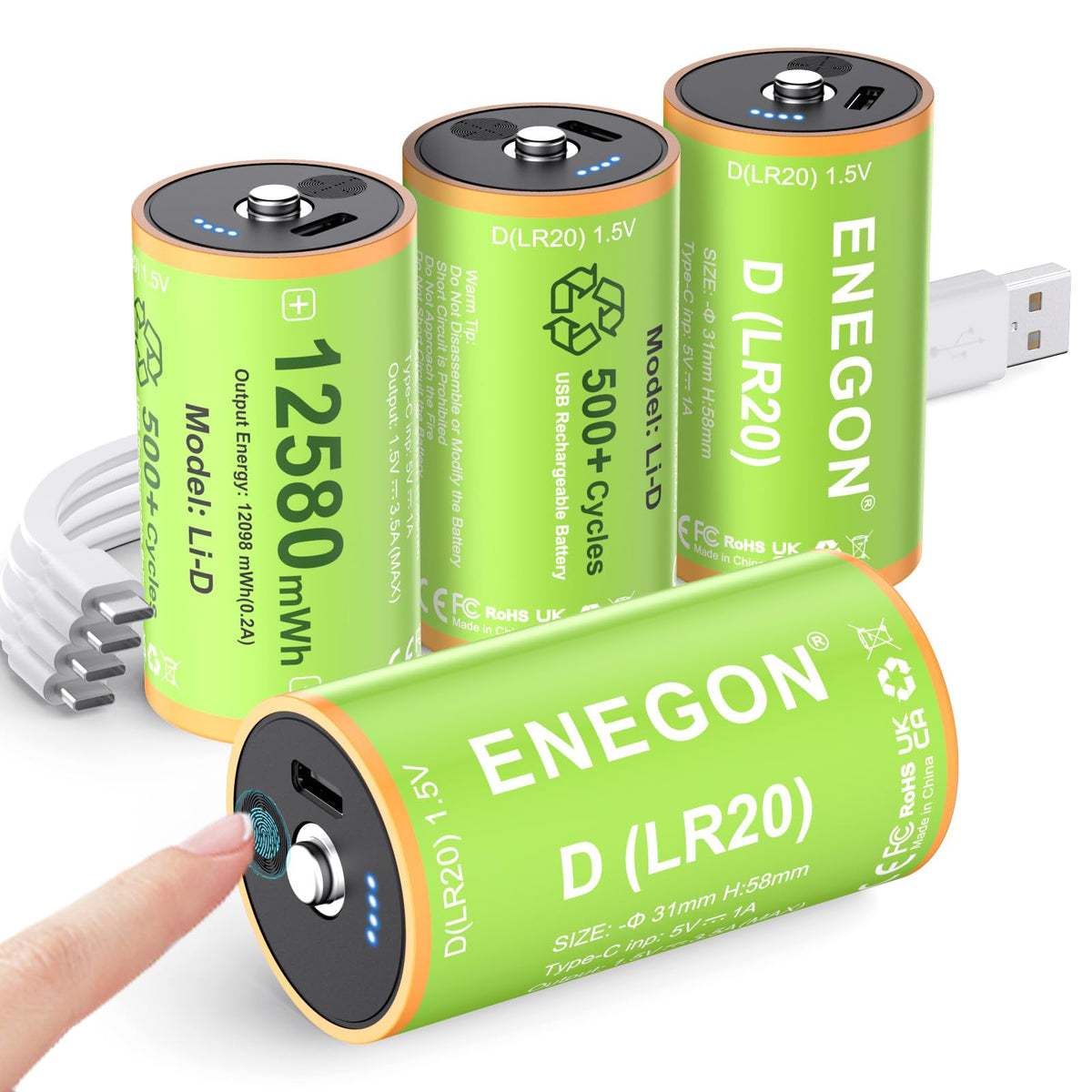 Rechargeable Lithium D Batteries 4 Pack B201