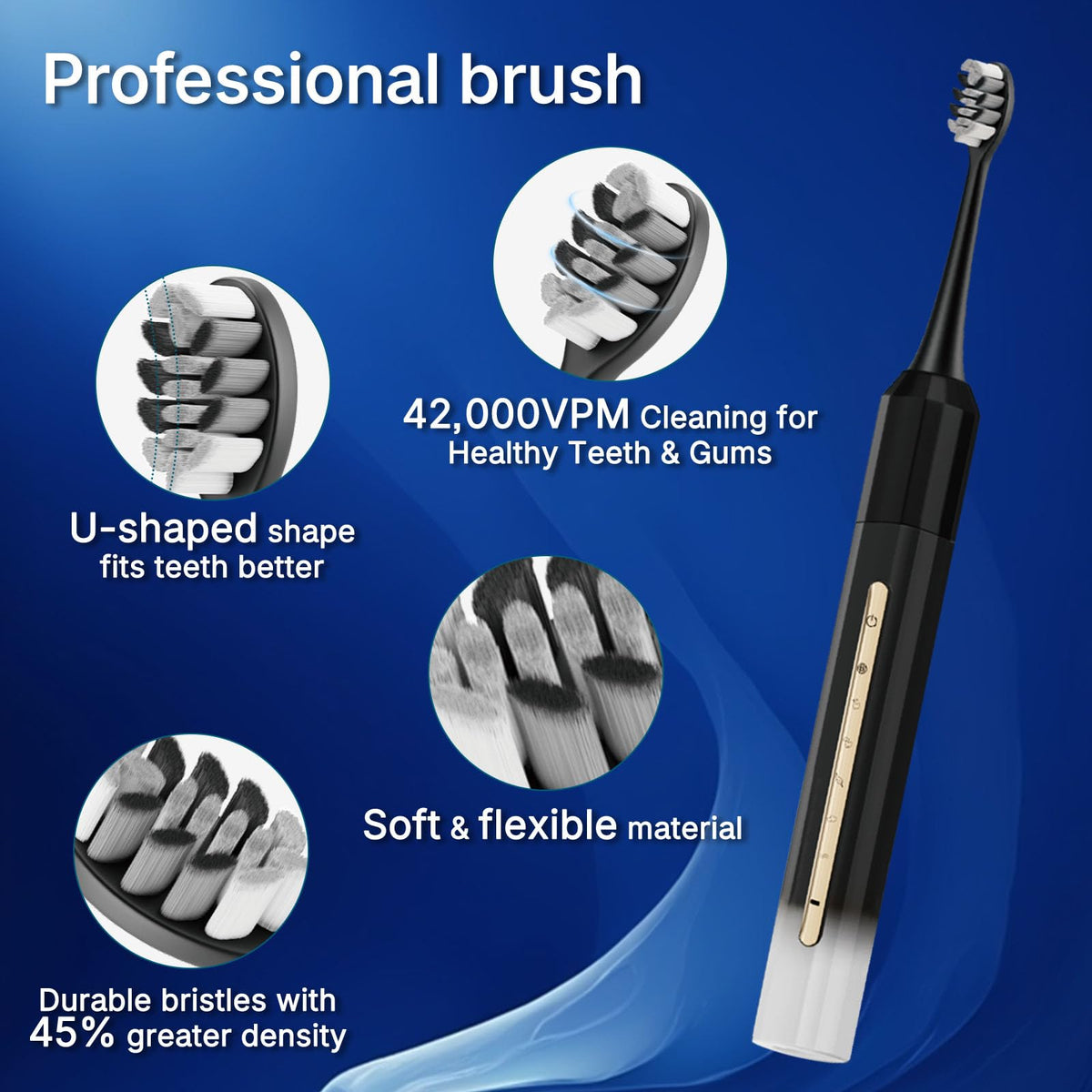 Black White Electric Toothbrush with 10 Brush Heads D78664